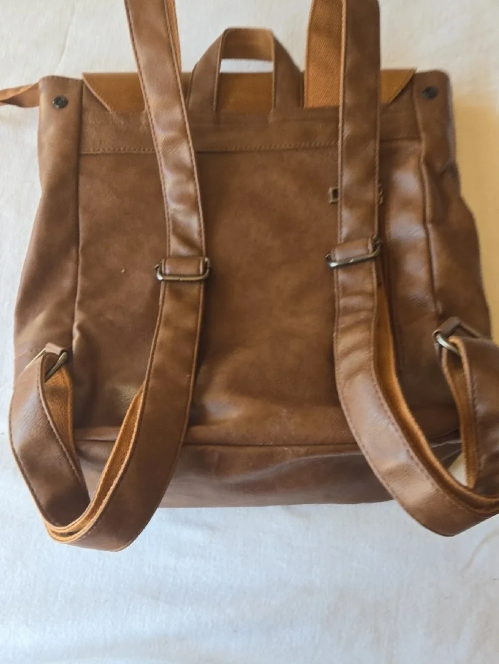 Men's Tan Leather Backpack - Classic Flap Satchel